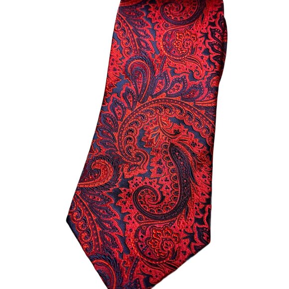 Hi-Density Blend Tie by Steven Land– Red Paisley with Blue & Purple Accents - Picture 1 of 4